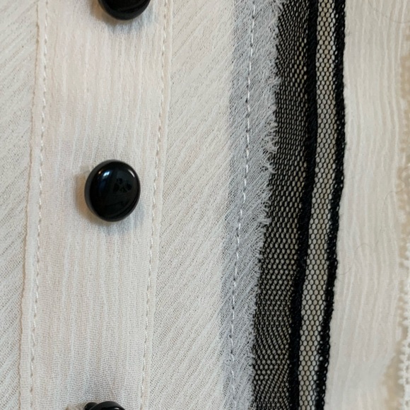 CANDIE’S Blouse Semi Sheer Ivory Lace Black Buttons and Accents Long Sleeve - Picture 2 of 15